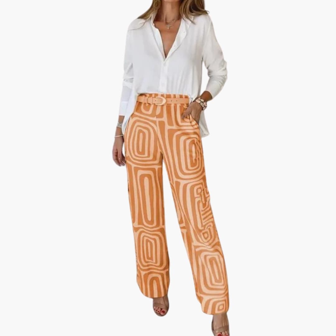 Women's Two Piece Blouse And Pants Set Long Sleeve Straight Leg Pants