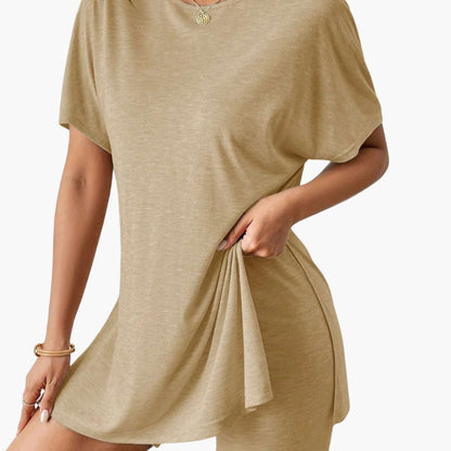 Women's Short Sleeve Lounge Set Cotton Elastic Waist Shorts - Vonnera