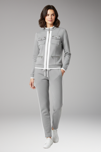 Women's 2-Piece Lounge Set Zip Contrast Trim