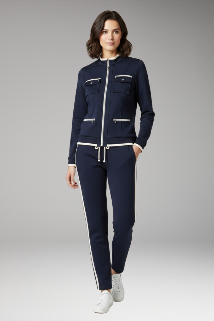 Women's 2-Piece Lounge Set Zip Contrast Trim