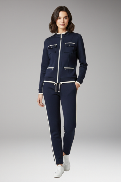 Women's 2-Piece Lounge Set Zip Contrast Trim