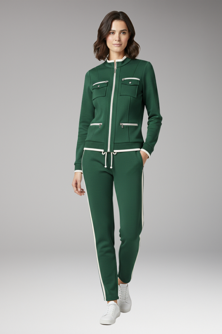 Women's 2-Piece Lounge Set Zip Contrast Trim