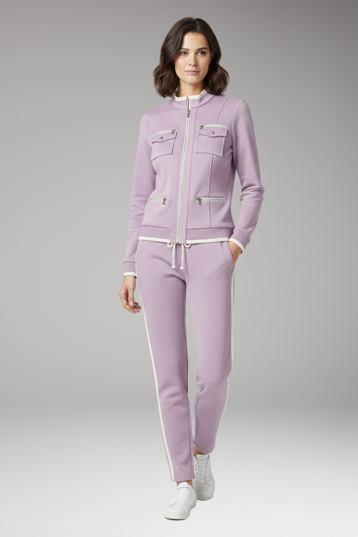 Women's 2-Piece Lounge Set Zip Contrast Trim