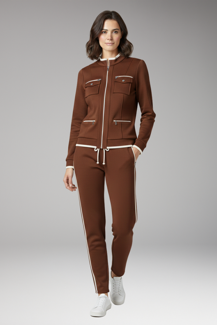 Women's 2-Piece Lounge Set Zip Contrast Trim