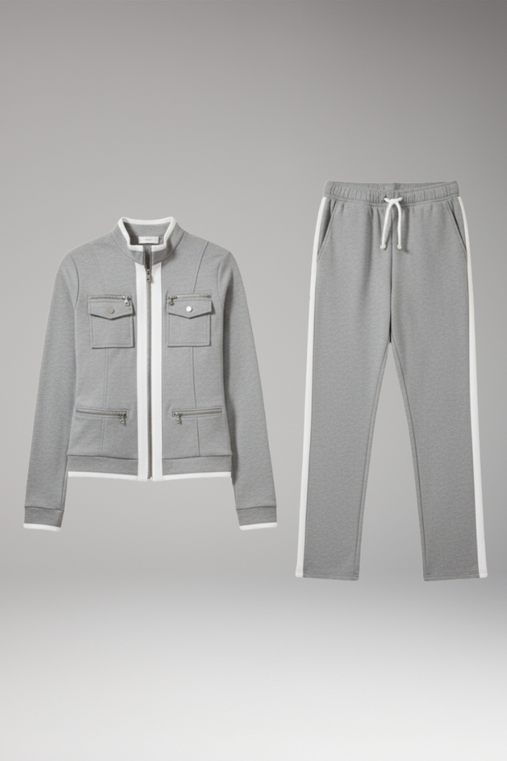 Women's 2-Piece Lounge Set Zip Contrast Trim - Vonnera