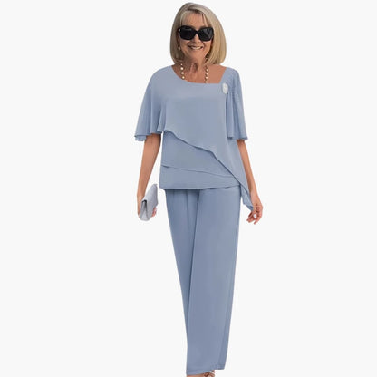 Women's Short Sleeve And Straight Leg Pants Set - Vonnera