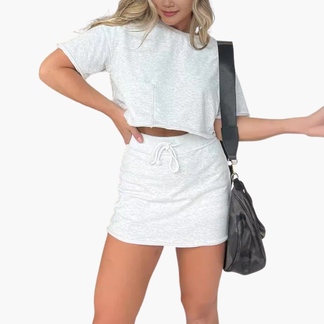 Women's Crop Drawstring Skirt Set - Vonnera
