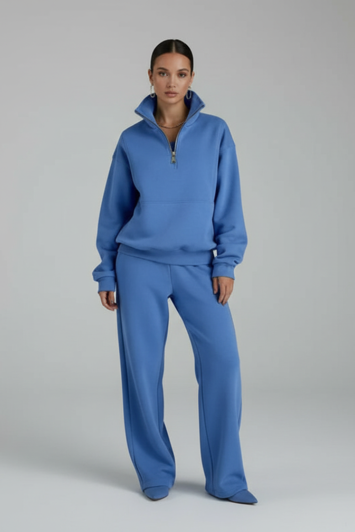Women's Two Piece Tracksuit Half Zip Straight Leg Pants
