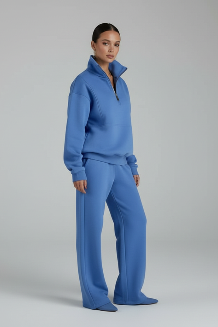Women's Two Piece Tracksuit Half Zip Straight Leg Pants