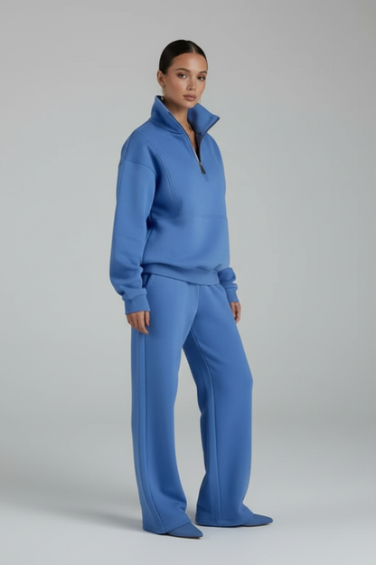 Women's Two Piece Tracksuit Half Zip Straight Leg Pants