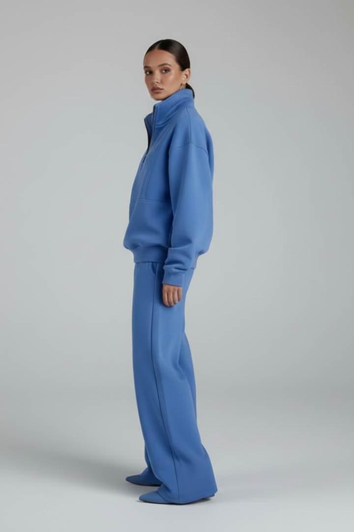 Women's Two Piece Tracksuit Half Zip Straight Leg Pants
