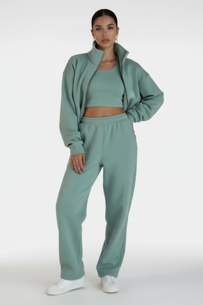 Women's Two Piece Tracksuit Half Zip Straight Leg Pants