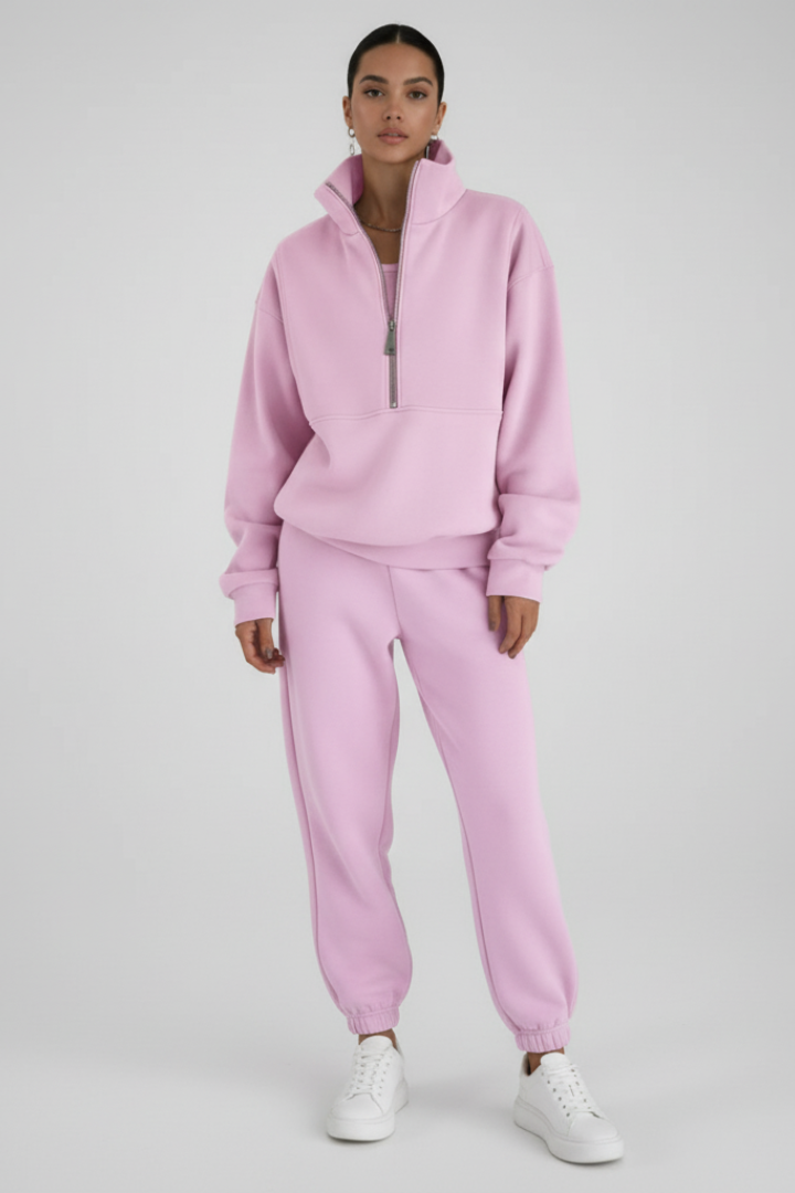 Women's Two Piece Tracksuit Half Zip Straight Leg Pants