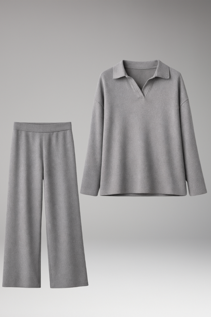 Women's Polo Collar Wide Leg Pants Set - Vonnera