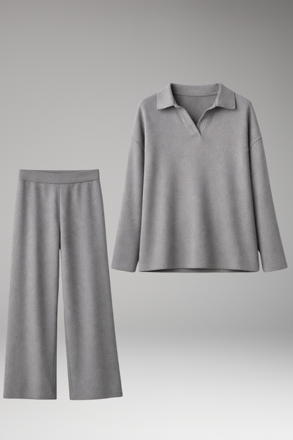 Women's Polo Collar Wide Leg Pants Set - Vonnera