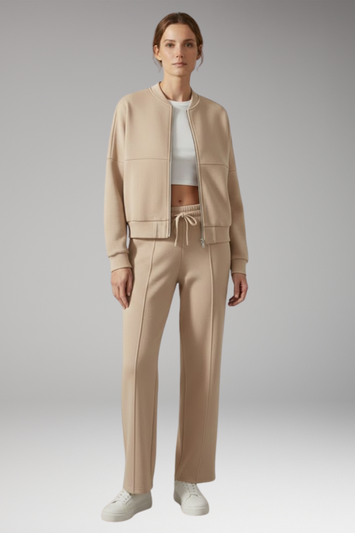 Women's 2 Piece Suit Zip Jacket Straight Leg Trousers