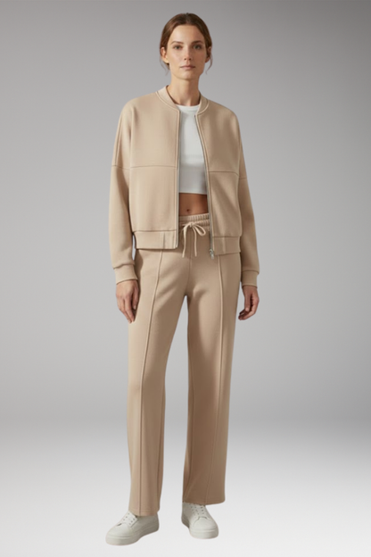 Women's 2 Piece Suit Zip Jacket Straight Leg Trousers