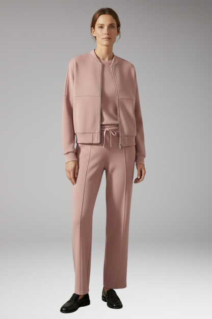 Women's 2 Piece Suit Zip Jacket Straight Leg Trousers