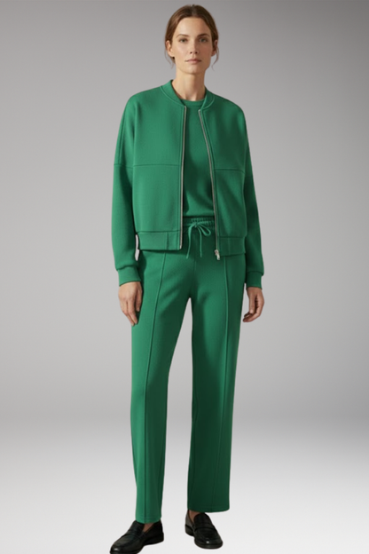 Women's 2 Piece Suit Zip Jacket Straight Leg Trousers