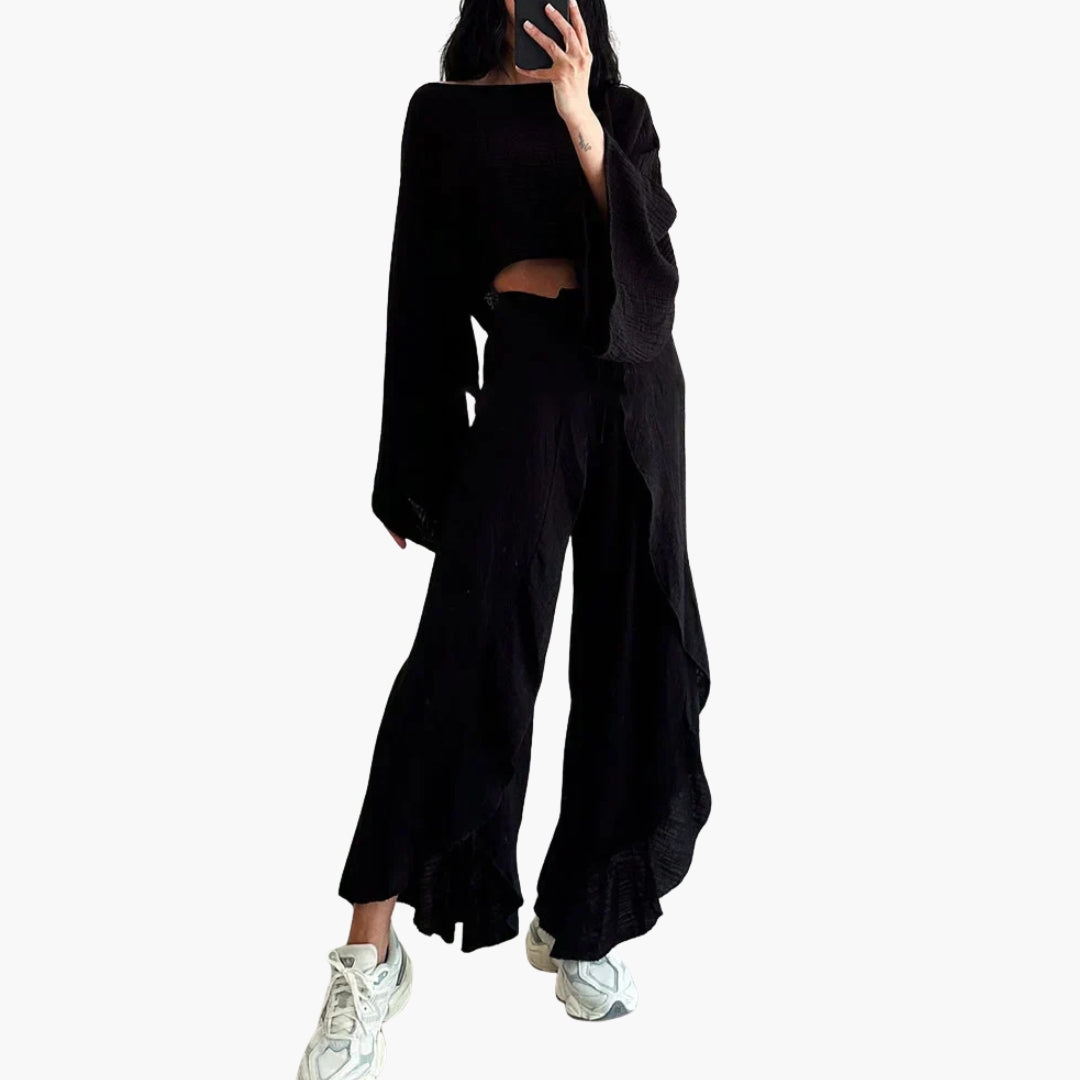 Women's 2 Piece Set Tie Slit Pants