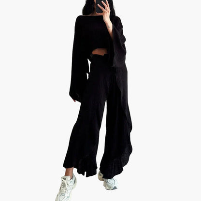 Women's 2 Piece Set Tie Slit Pants