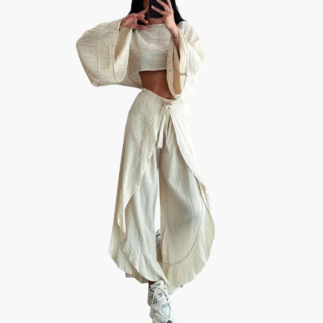 Women's 2 Piece Set Tie Slit Pants
