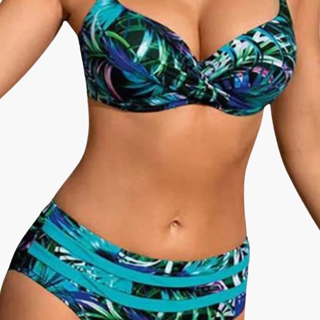 Women's High-Waisted Underwire Bikini Tropical Print - Vonnera