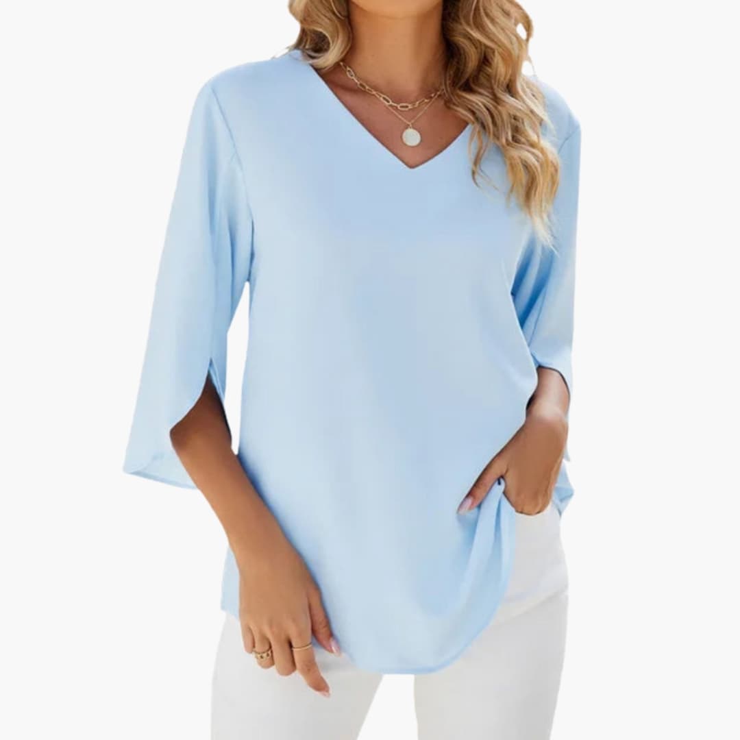 Women's V-Neck Blouse Woven 3/4 Sleeve - Vonnera