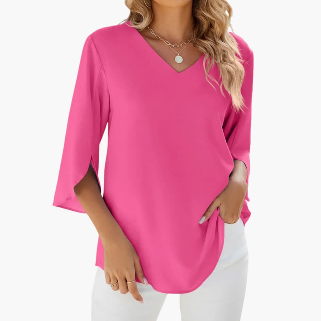 Women's V-Neck Blouse Woven 3/4 Sleeve
