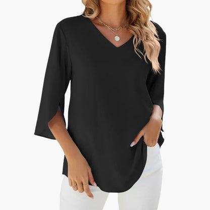 Women's V-Neck Blouse Woven 3/4 Sleeve