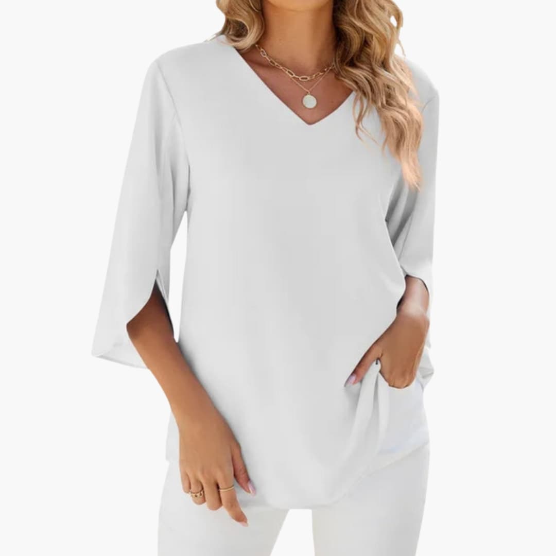 Women's V-Neck Blouse Woven 3/4 Sleeve