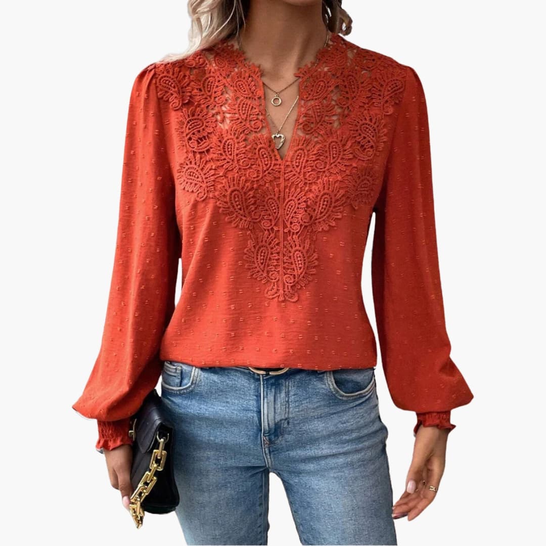 Women's Long Sleeve V-Neck Blouse Loose Fit - Vonnera