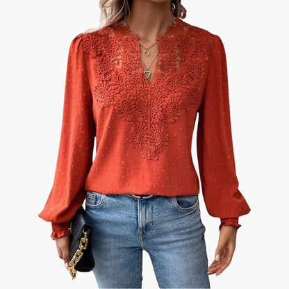 Women's Long Sleeve V-Neck Blouse Loose Fit - Vonnera