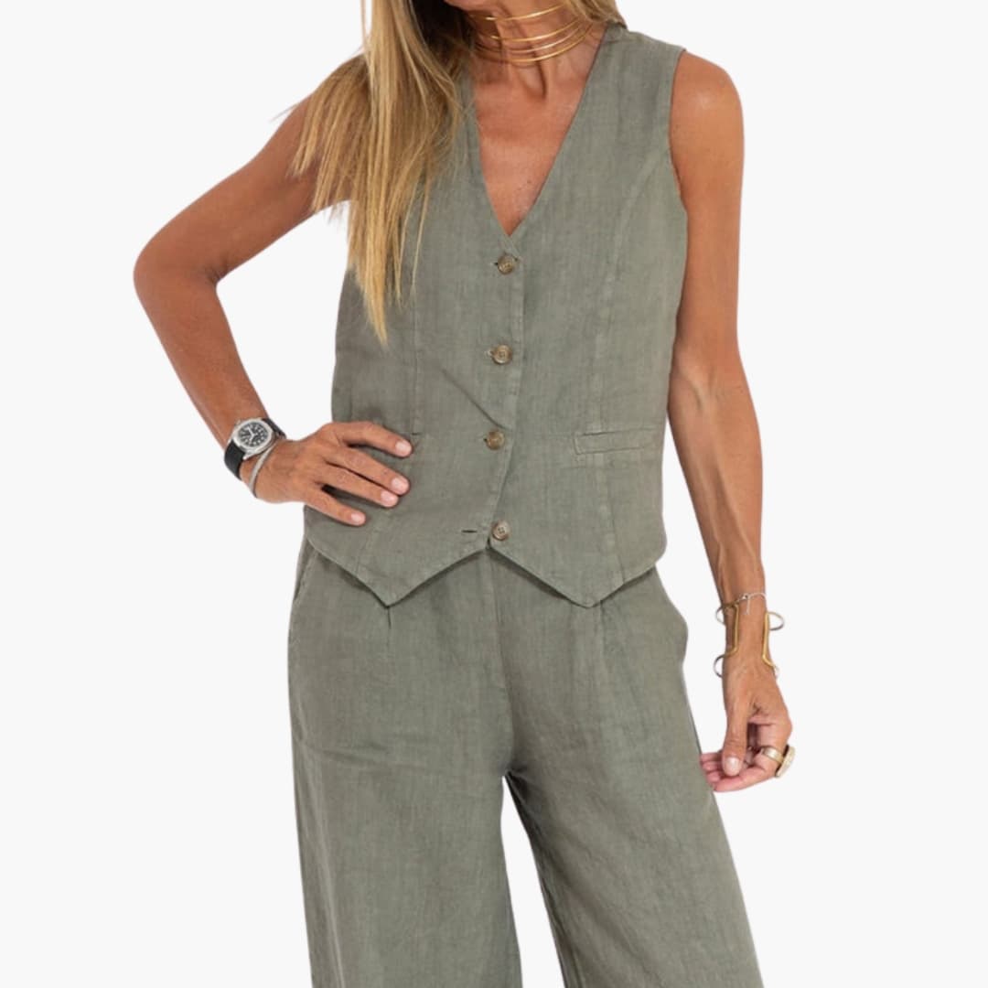 Women's Two-Piece V-Neck Vest And Trousers Set