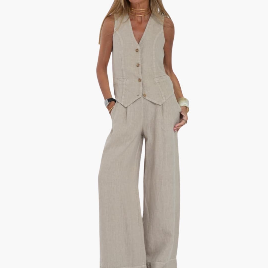 Women's Two-Piece V-Neck Vest And Trousers Set