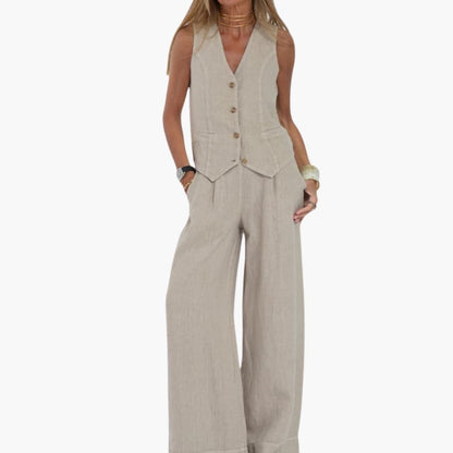 Women's Two-Piece V-Neck Vest And Trousers Set