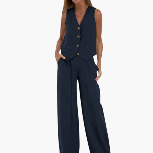 Women's Two-Piece V-Neck Vest And Trousers Set - Vonnera