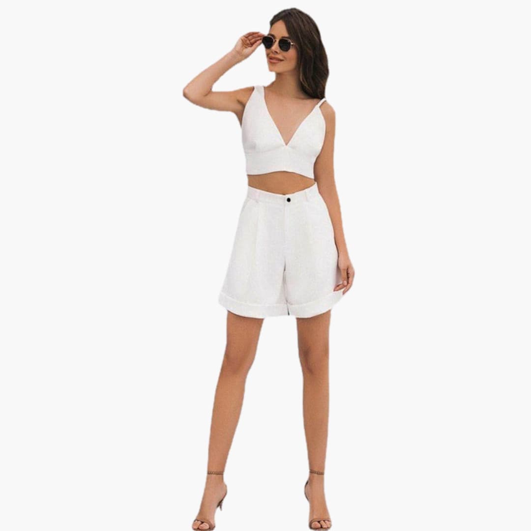Women's V-Neck Crop Shorts Set