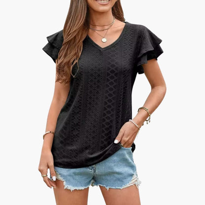 Women's V-Neck Ruffle Short Sleeve