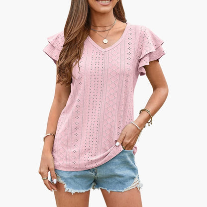 Women's V-Neck Ruffle Short Sleeve