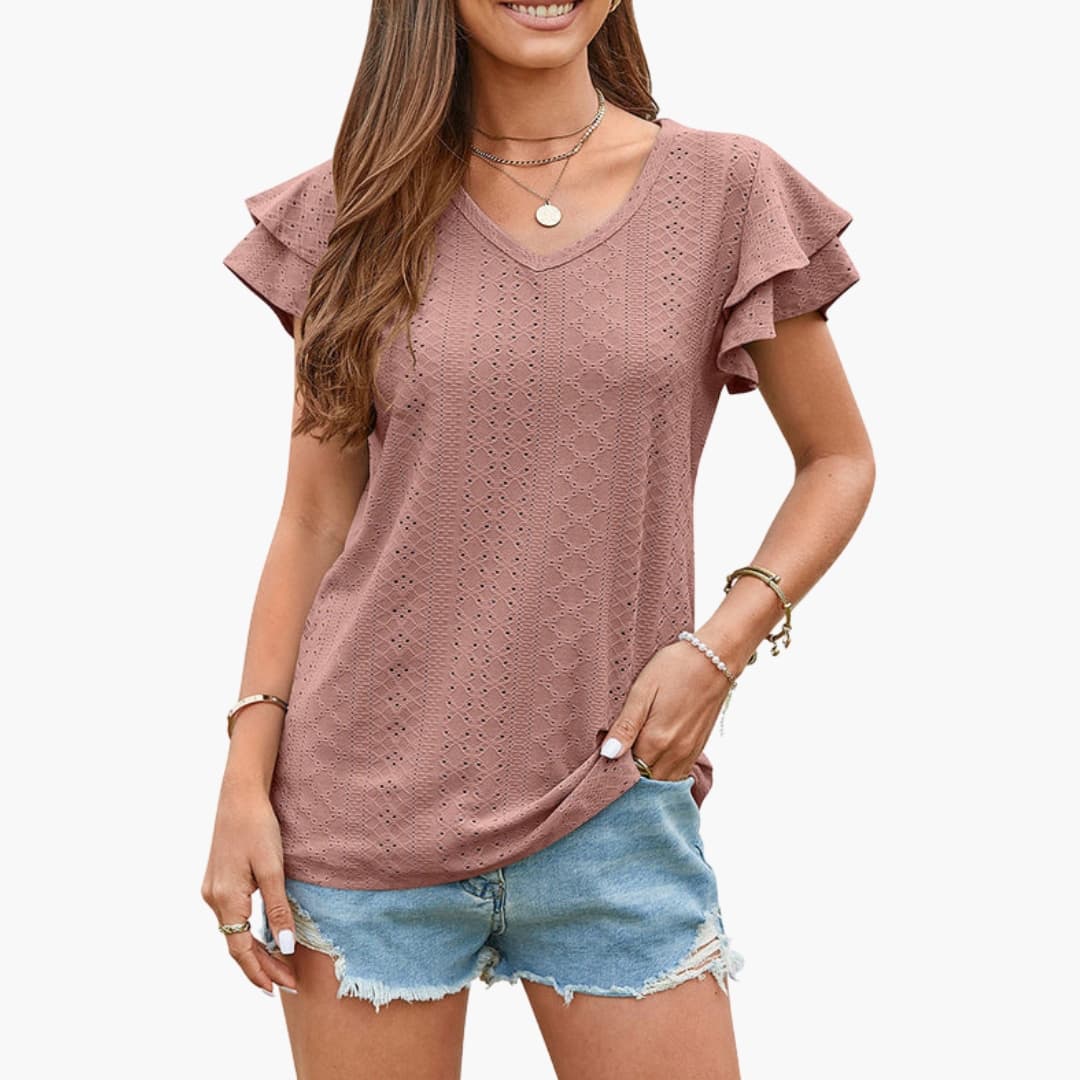 Women's V-Neck Ruffle Short Sleeve