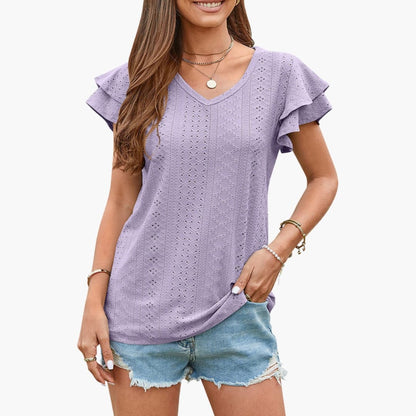 Women's V-Neck Ruffle Short Sleeve