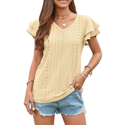 Women's V-Neck Ruffle Short Sleeve