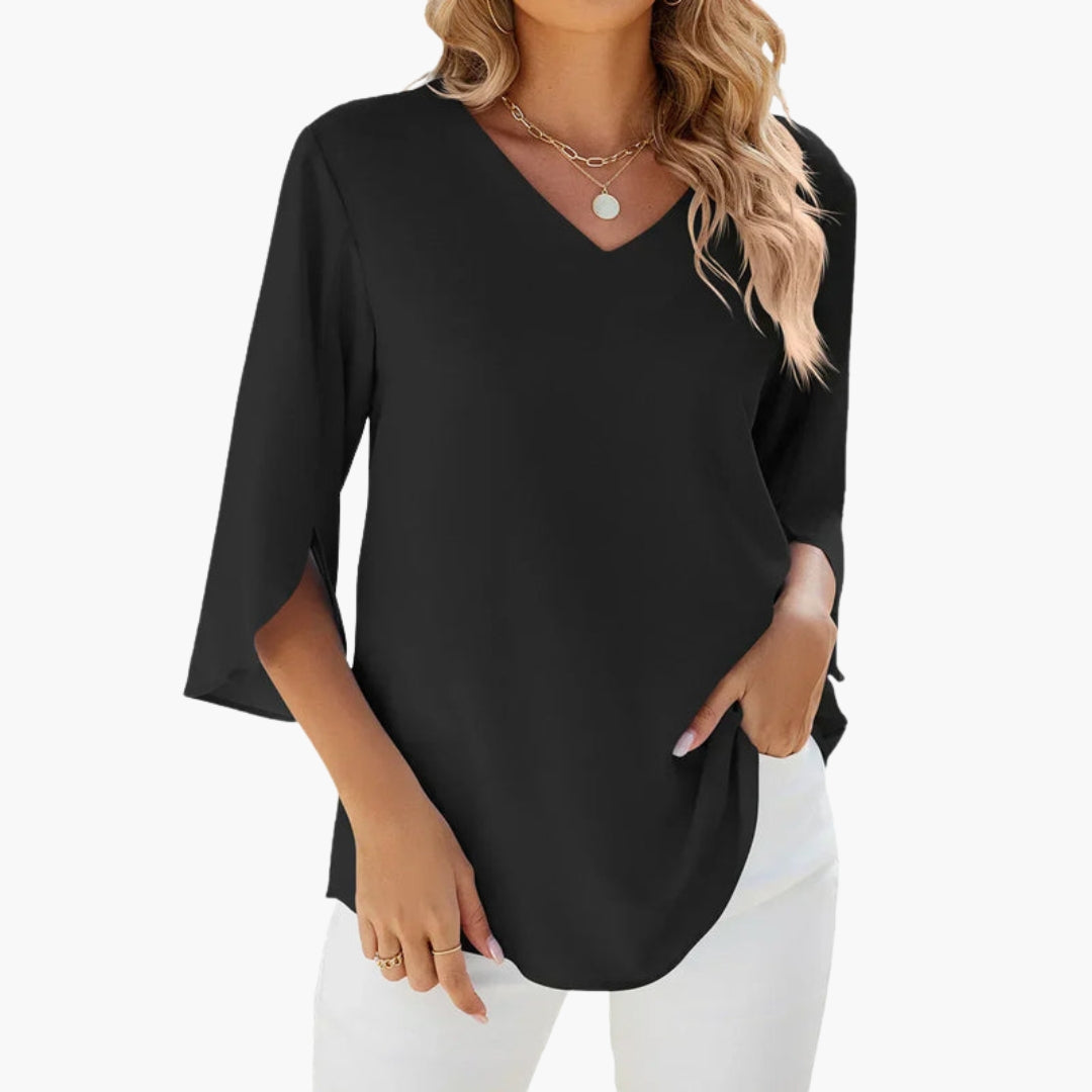 Women's V-Neck Long Sleeve Cotton Blouse