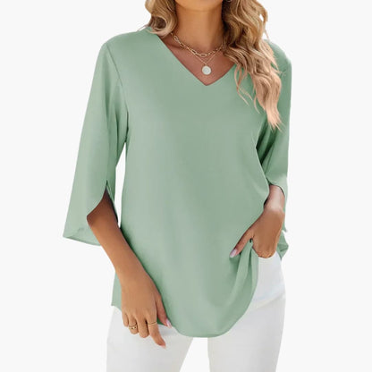 Women's V-Neck Long Sleeve Cotton Blouse