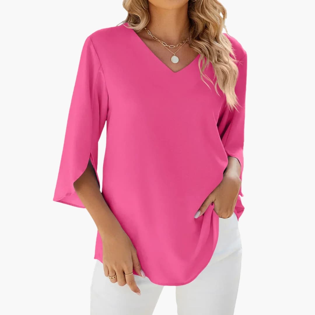 Women's V-Neck Long Sleeve Cotton Blouse