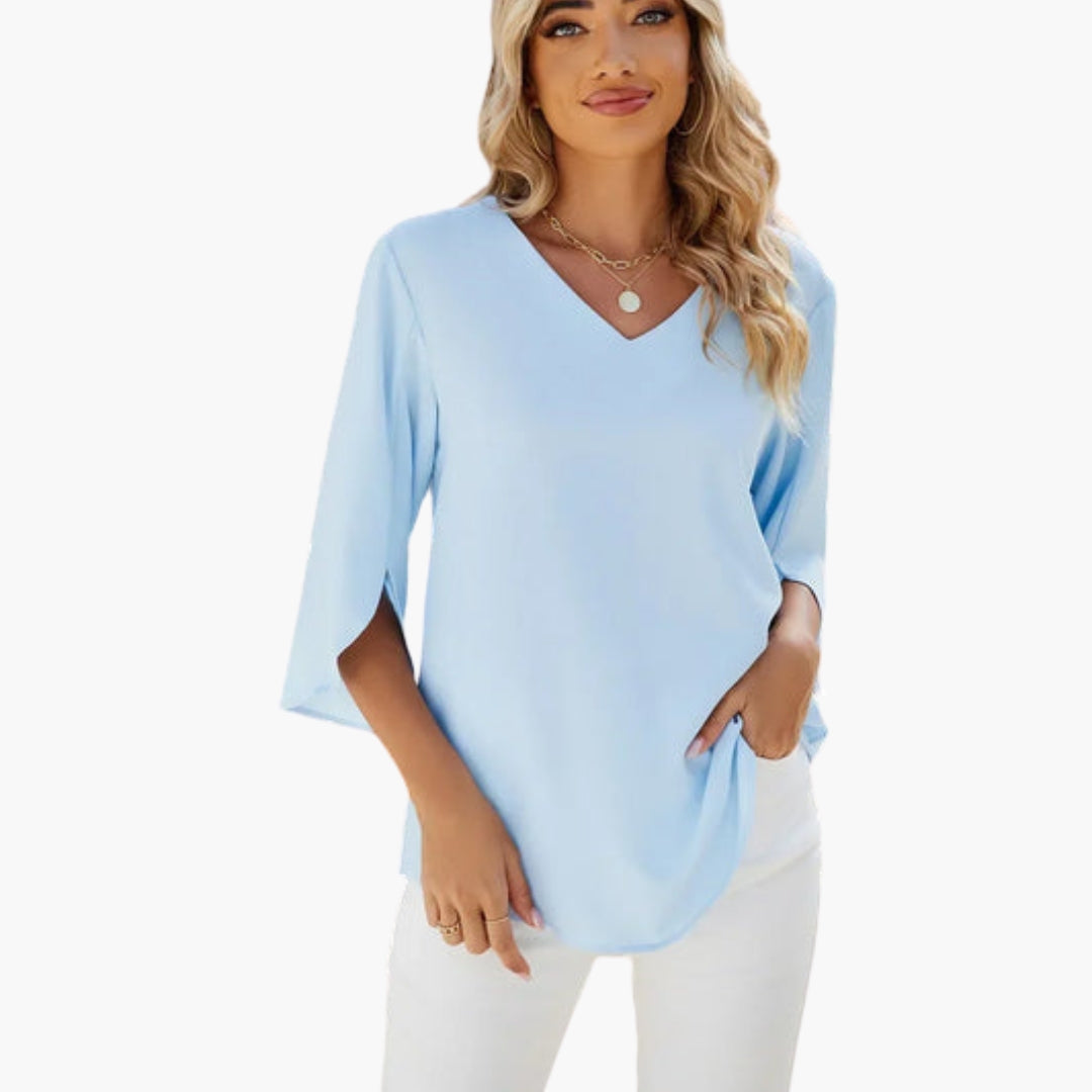 Women's V-Neck Long Sleeve Cotton Blouse - Vonnera