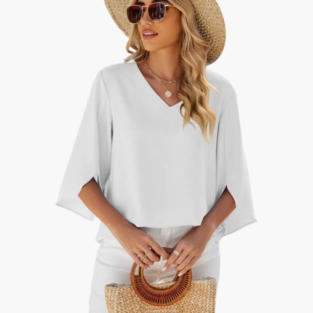 Women's V-Neck Long Sleeve Cotton Blouse