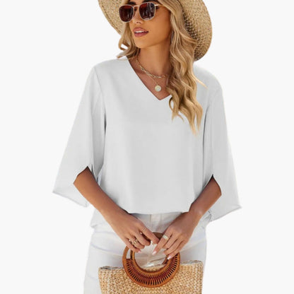 Women's V-Neck Long Sleeve Cotton Blouse