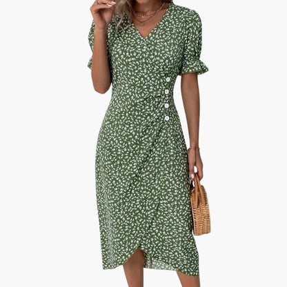 Women's Short Sleeve V-Neck Midi Dress - Vonnera